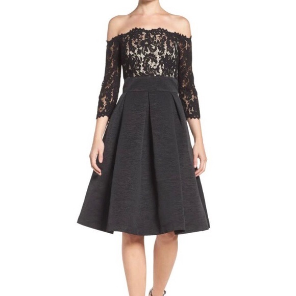 Eliza J Dresses & Skirts - Eliza J Black Lace Off Shoulder Fit & Flare Dress